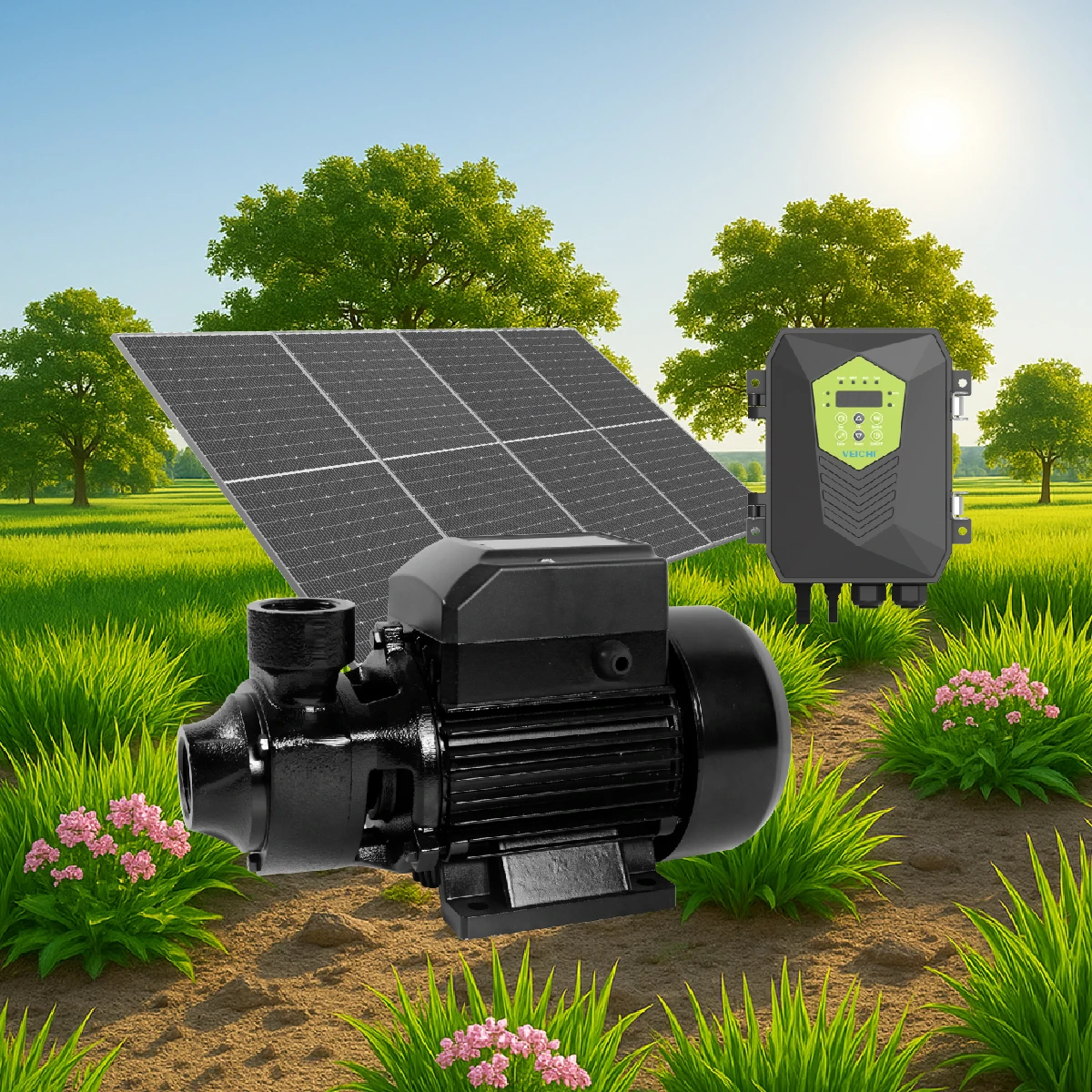 

Hot Sale VEICHI Distributor Price High Pressure High Lift 24V 210W Irrigation Dc Solar Surface Water Pump for Shallow Well