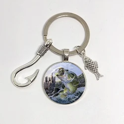 GONE FISHING Keychain Fishing Lover Time Stone Keychain Pendant