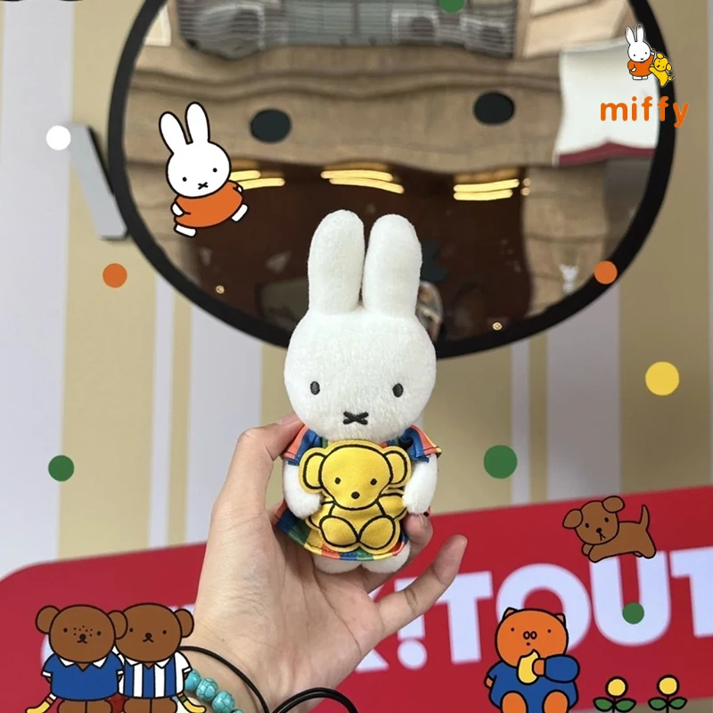 Kawaii miffy boneca de pelúcia criativa arco-íris saia dos desenhos animados fluff brinquedos de pelúcia mochila dopamina anime acessórios meninas presente perfeito