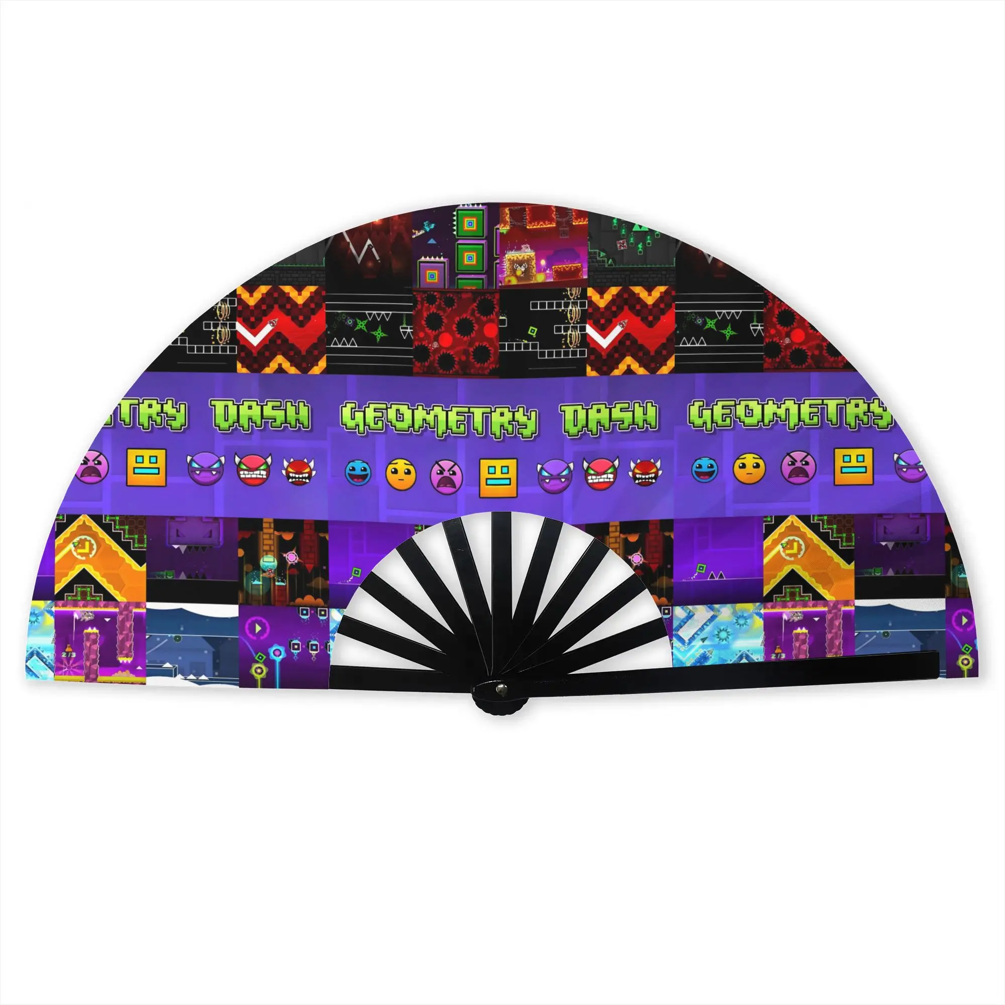 Popular Geometry Dash Hand Fan Promotional Gift Wedding Game Levels Durable Folding Fans Creative Bulk Pack Fan