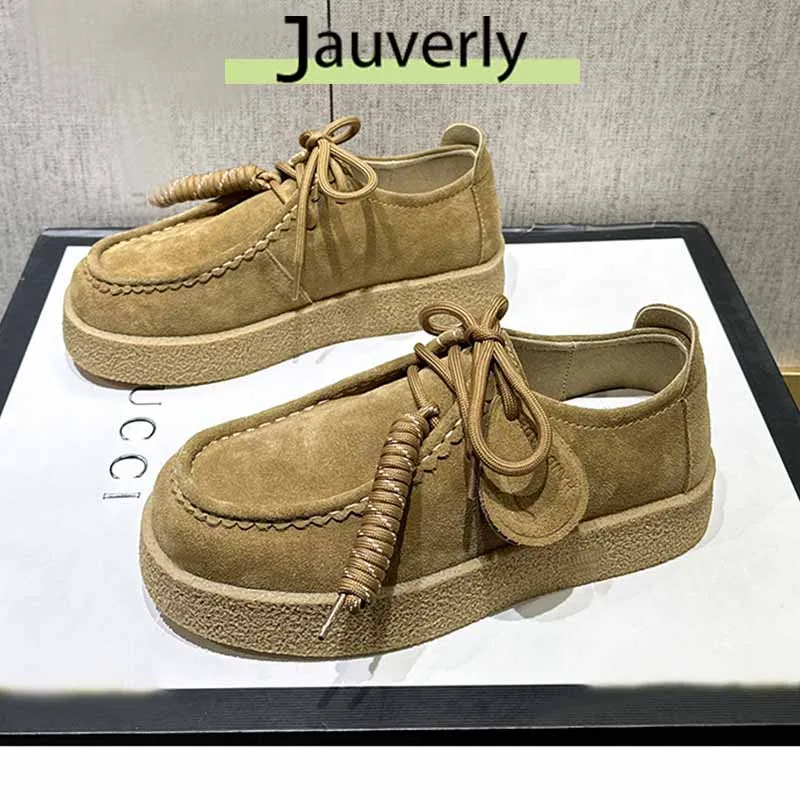 

Мужская и женская спортивная обувь в британском стиле, толстая подошва, 2025 г., лоферы на шнуровке с круглым носком, универсальные маленькие кожаные туфли