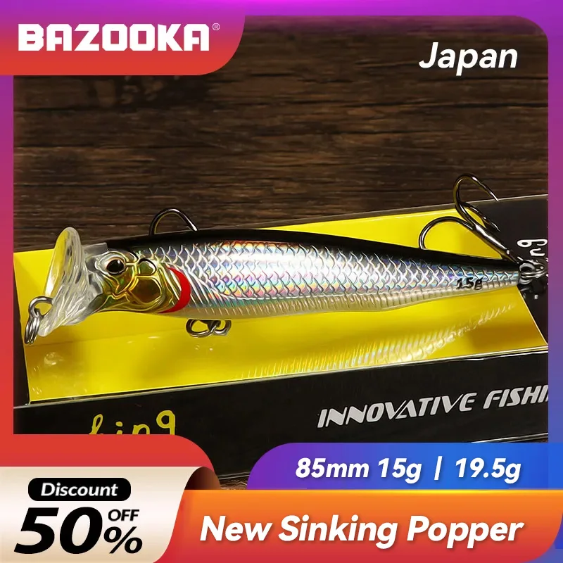 Bazooka 15g umpan pancing Crankbait Popper tenggelam umpan keras wobbler ikan kecil hitam mengambang VIB berputar Walker Bass Pike musim dingin