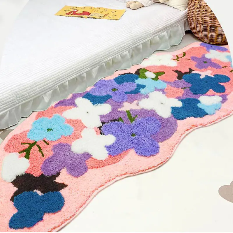 Flower Pattern Bedroom Decor Pink Carpet Irregular Shapes Carpets For Living Room Fluffy Soft Bedside Rug Thick Plush Study Mat