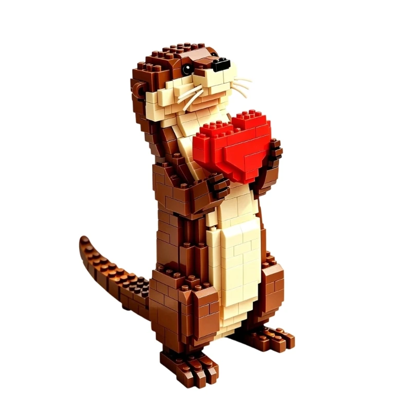 Kleines Otter-Regaldekor-Modell mit DIY-Bausteinen und Herz-Akzent, Kunststoff-Displayfigur für Schreibtisch, Schlafzimmer,
