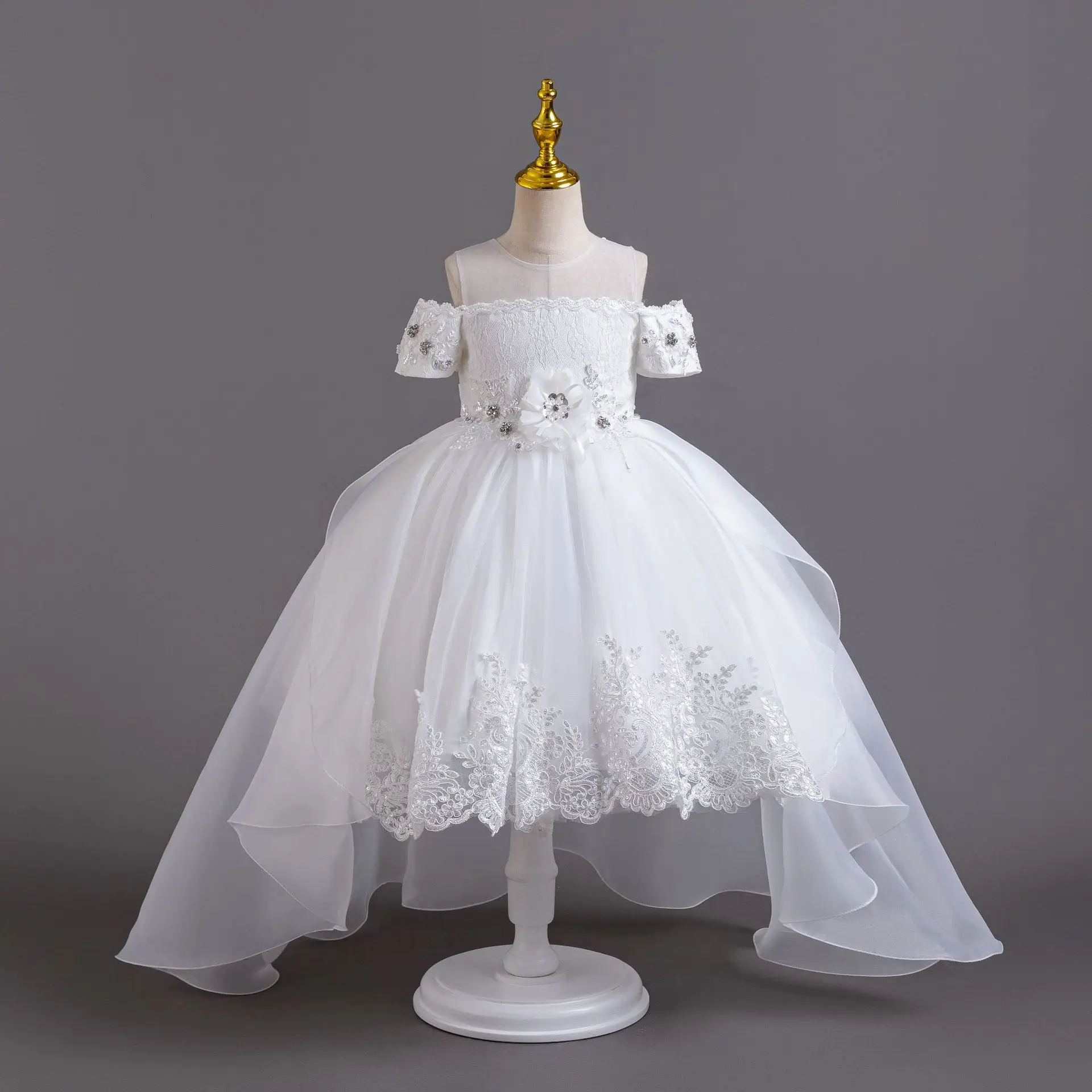 Elegant Fluffy Trailing Girls Party Dresses Flower Girl Princess Dress For Weddings Bridesmaid Embroidery Lace Evening Dress