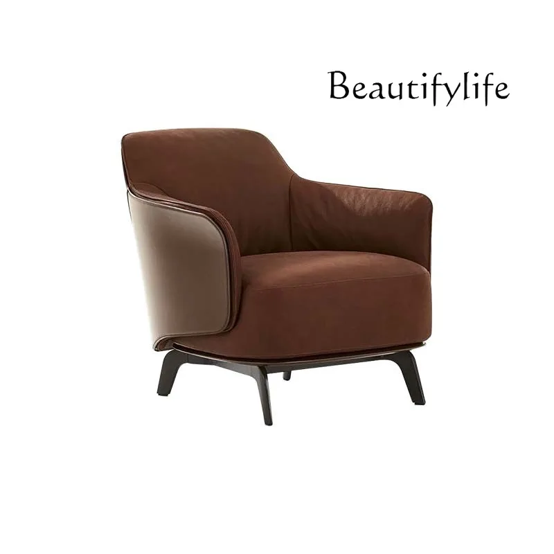 

Light Luxury Genuine Leather Couch Living Room Single Leisure Chair with Armrest Conference Chair Modern Minimalist