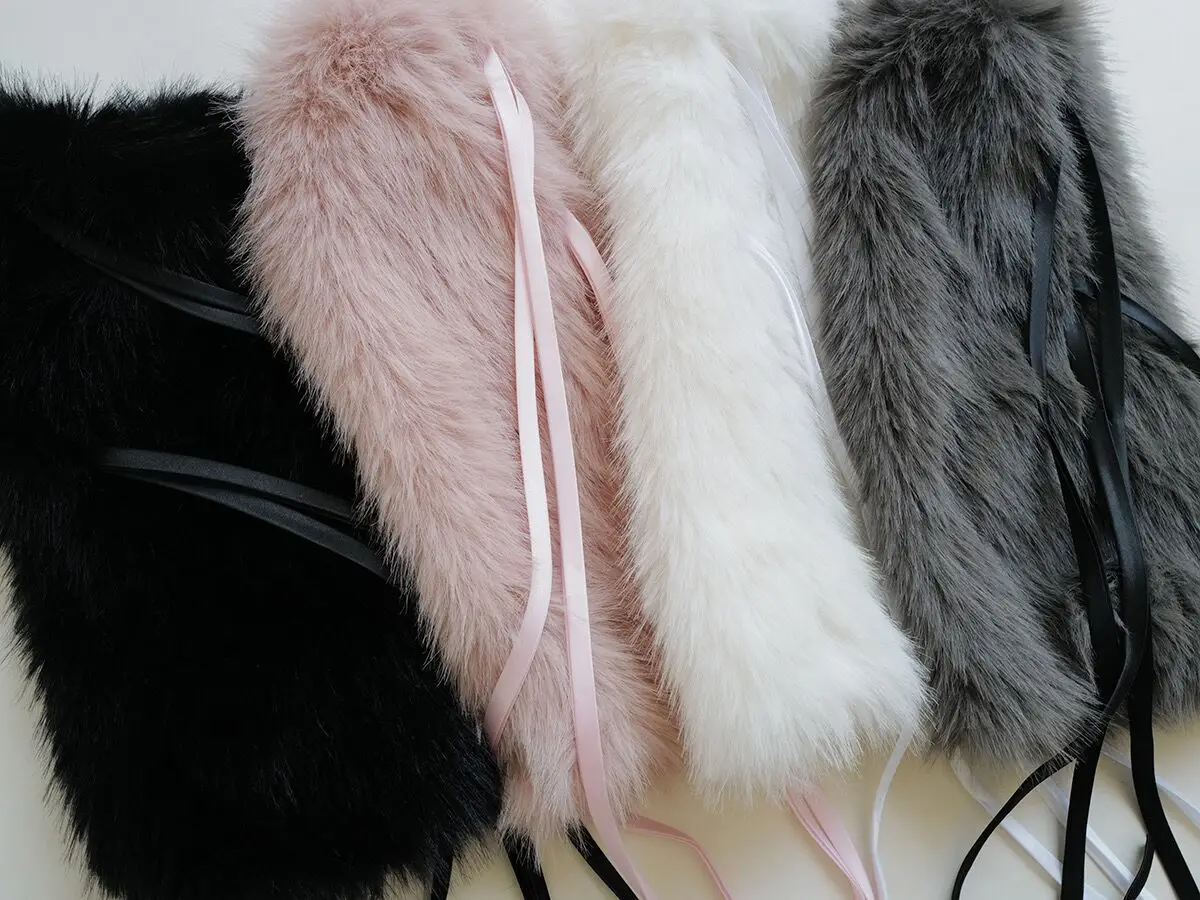 Popular Trend Fashiionable Cool Style Solid Color Pink Black Gray Faux Fur Leg Warmers With Bows Boot Covers Y2K Hiphop Hotgirl