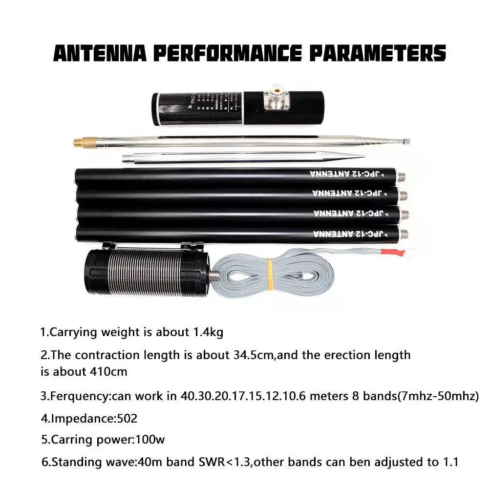 Imagem -03 - Antena de Ondas Curtas Portátil ao ar Livre Pac12 Mini 8-band Varanda Retrátil Rack Antenna 750mh Bobina de Indução Base de Liga de Alumínio