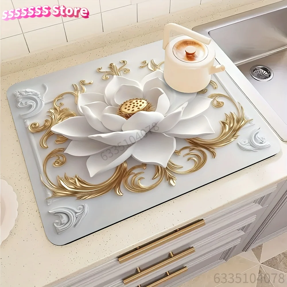 Dust Cover for Washing Machine, Drying Mat for Dishes New Three-Dimensional Floral Design Anti-Dust Cover Mat for Washing Machi