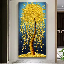 Abstract Golden Rich Tree Money Tree Oil Paintings on Canvas Poster Modern Landscape Wall Art Picture Print Home Decor No Frame