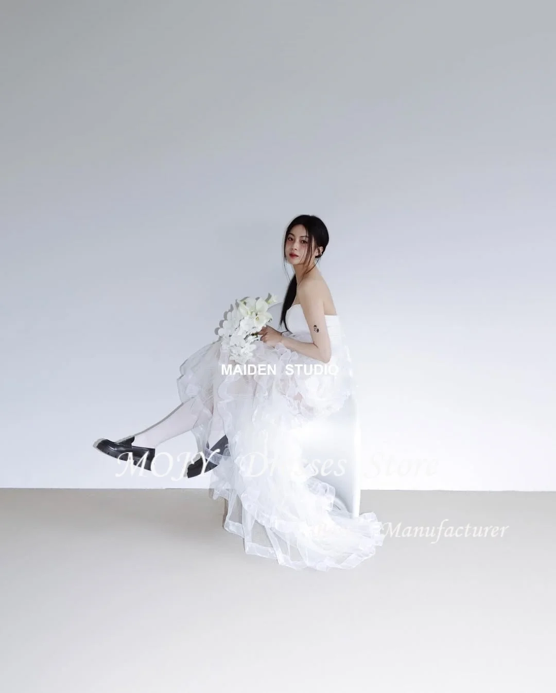Mojy princesse à plusieurs niveaux bretelles a-ligne corée robes de mariée personnalisé soie Tulle robes de mariée élégantes ...........