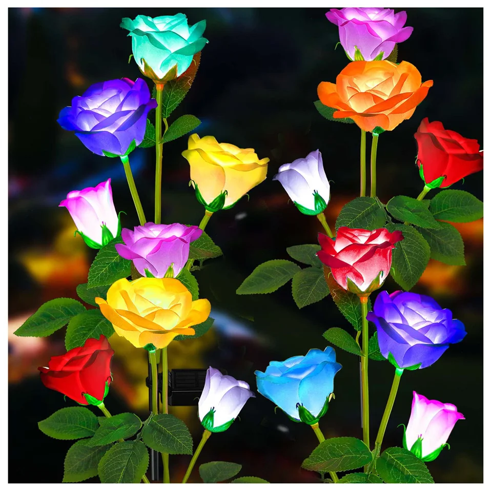 Solar Garden Lights Waterproof LED Outdoor Simulation Rose Flower Solar Light Pathway Lights for Yard Garden Backyard Decor ﻿