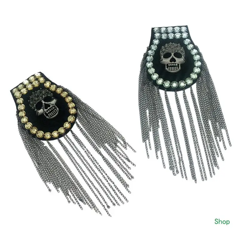 

Dropship Stage Costume Skull Epaulet for Rhinestone Shoulder Jewelry Vintage Tassel Link Chain Epaulet Shoulder Boards Badge