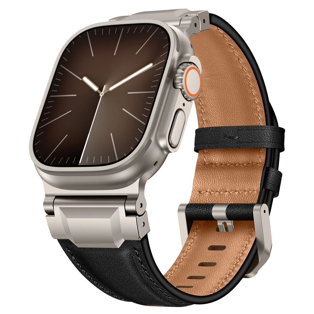Echt lederen banden voor Apple Watch Ultra 3 2 49 mm 44 mm 45 mm 46 mm NIEUWE Mecha Design armband iWatch serie 11 10 9 8 7 6 5 SE