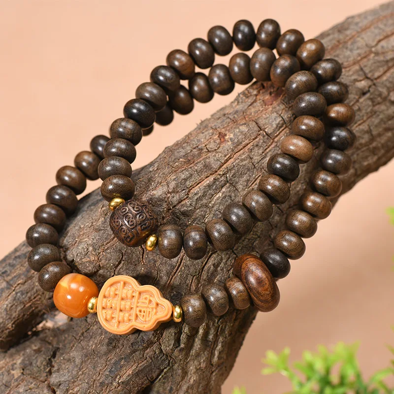 Abacus Beads Running Ring Gourd Fu Character Ethnic Style Carving Beads Buddha Beads Bracelet Men's and Women's Cultural Play