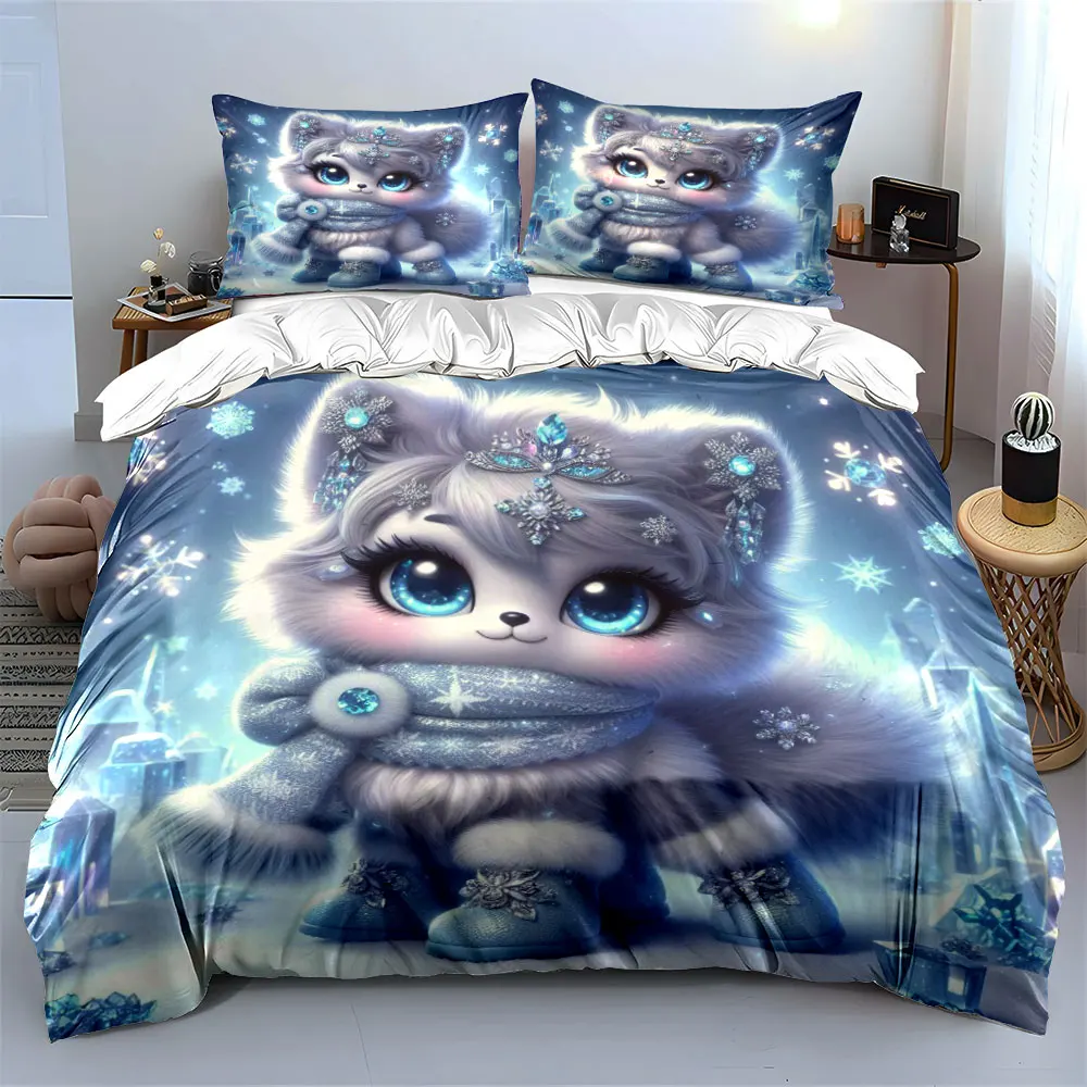 Snowy Elf and Crystal Decorations Duvet Cover Set with 3D Printing Design Soft Polyester Bedding Set All-Season Comfort