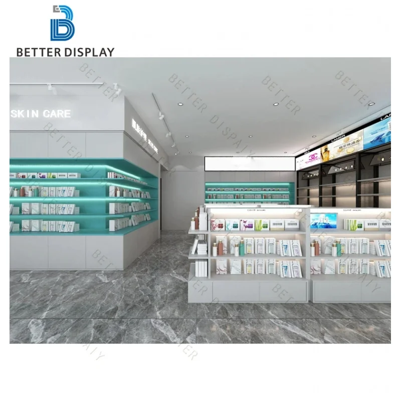 custom.Custom Wooden Wall Makeup Furniture Led Light Cosmetic Display Cabinet Wood Reception Desk
