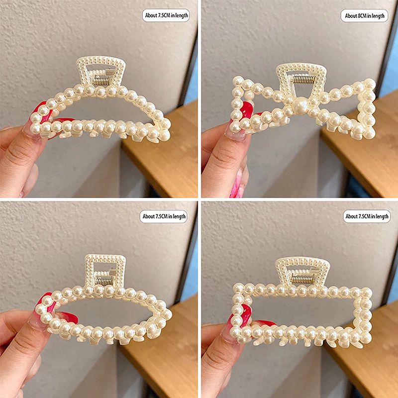 Elegant Imitation Pearl Hair Claw Clips For Women Fashion Geometric Headwear Shark Clip Back Head Hair Clip Hair Crab Accessory image 4