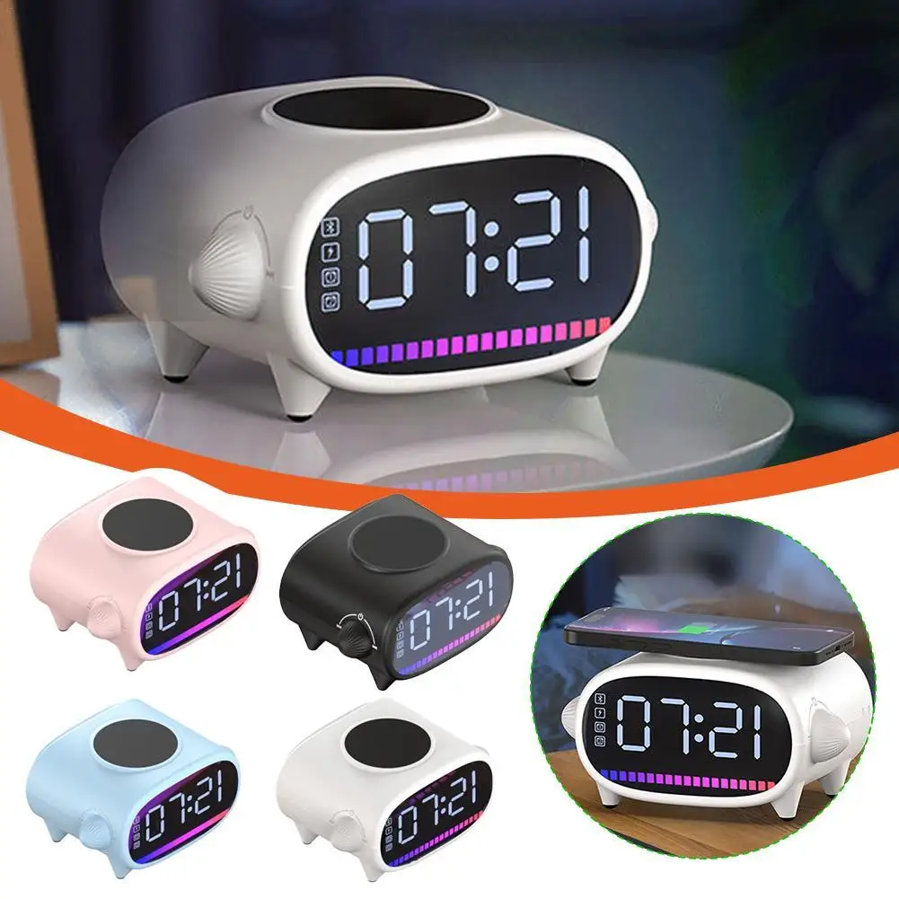 Stereo HIFI Bluetooth Speaker Support USB Drive Aux Play Music Wireless Fast Charging Alarm Clock Lamp All in One Machine