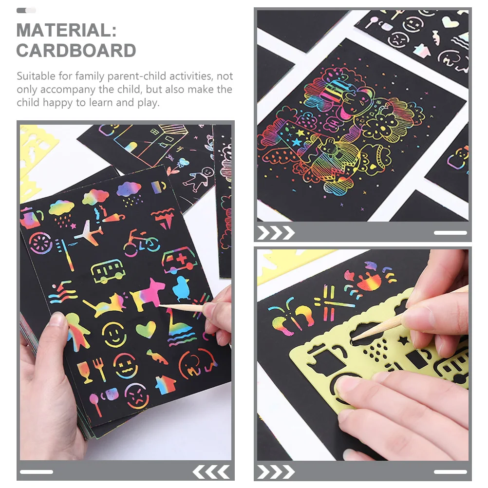 Scratch Set Tools for Kids Hand-painted Cards Black Paper Jam Children DIY Toys