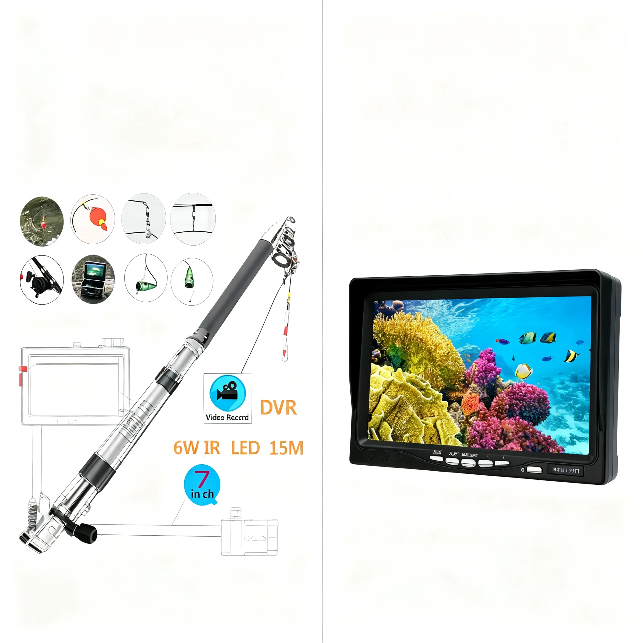 HD صياد السمك كاميرا الصيد تحت الماء 4500mA 6 واط IR المصابيح HD 1000TVL عجلة البحر اللون CCD مع 8 جيجابايت TF بطاقة شاشة ملونة #6