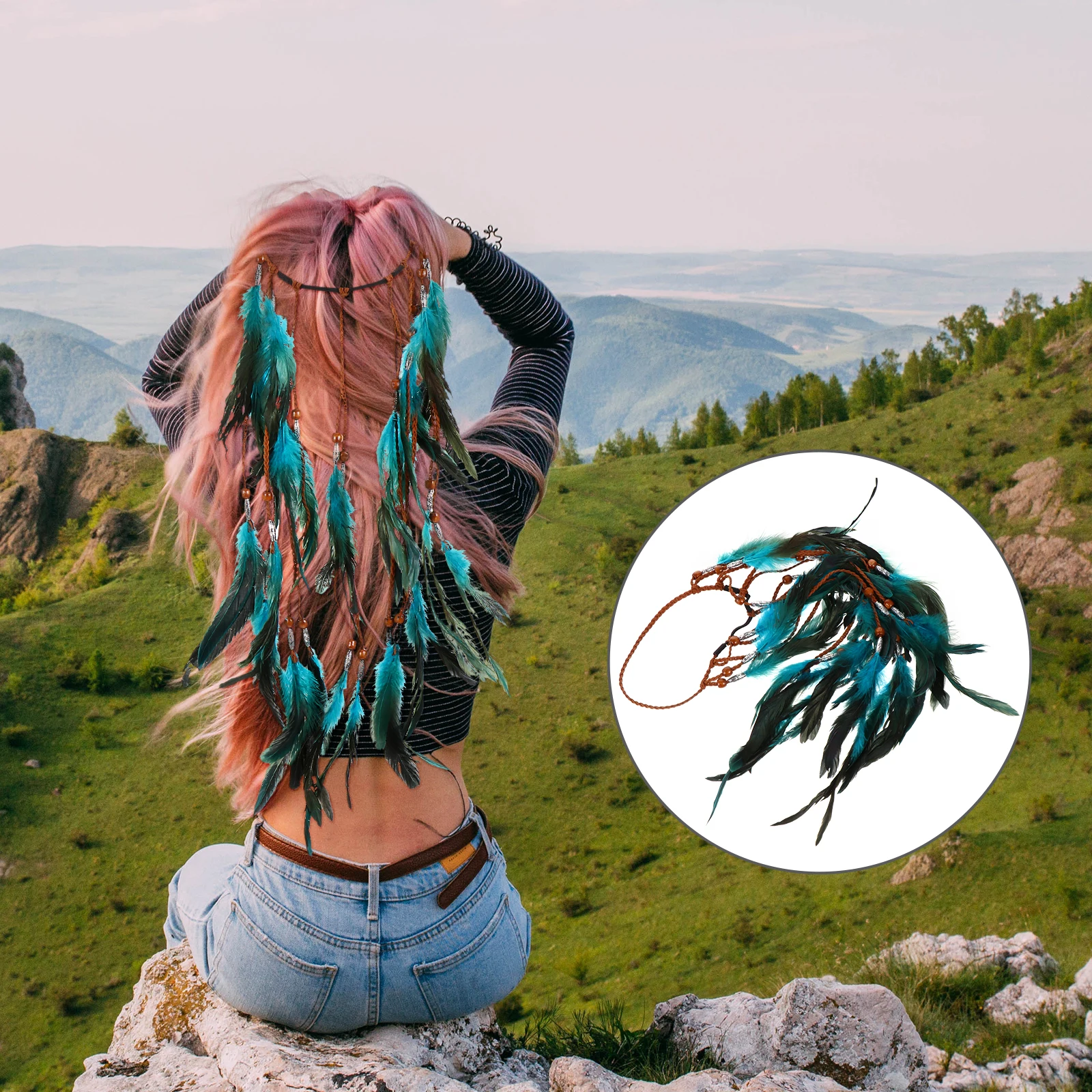 

Headband Boho Headpiece Hair Accessories Wooden Beads Festival Costume Headdresses for Women Man Retro Carnival