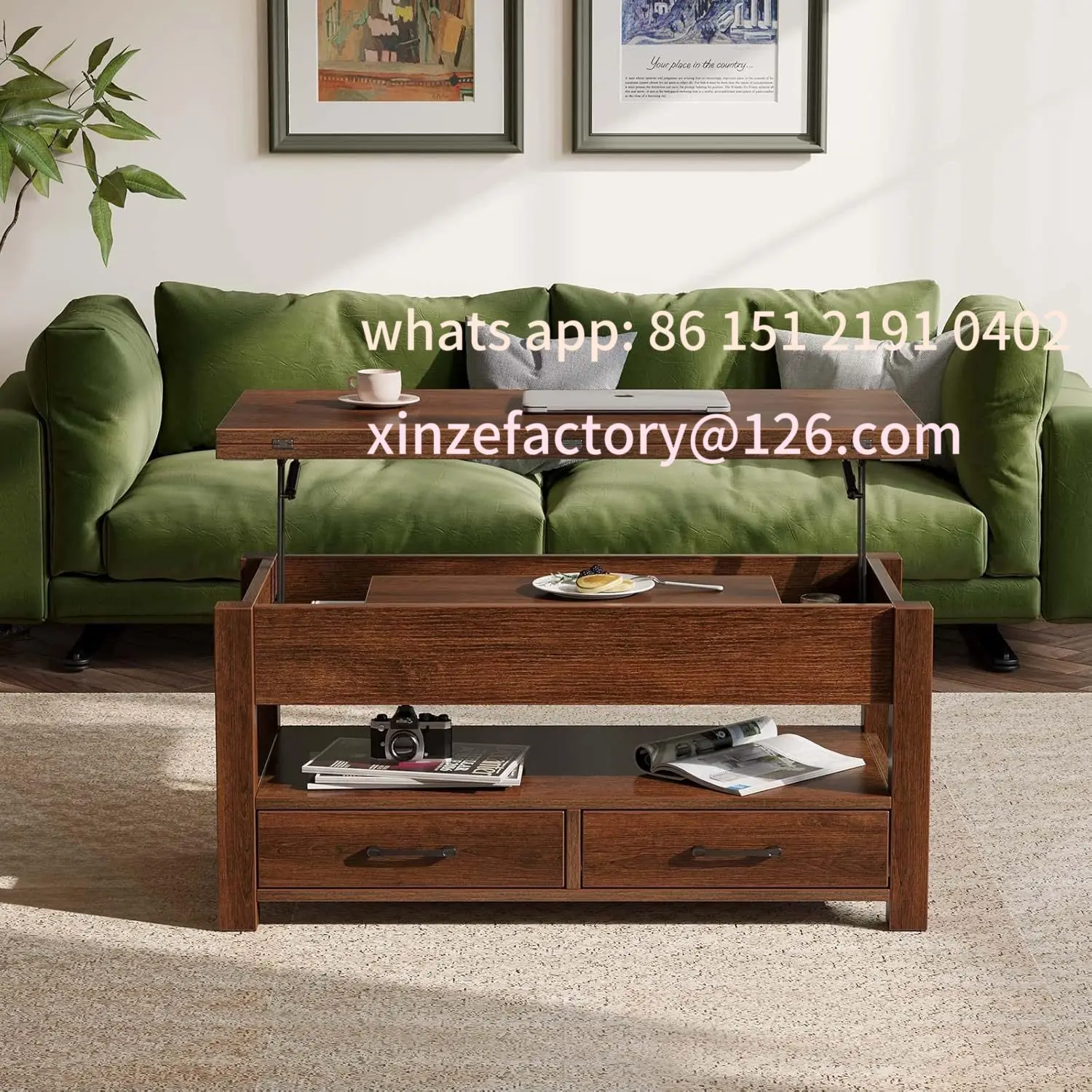 Customizable  multifunctional convertible coffee table with drawer compartment, suitable for home office