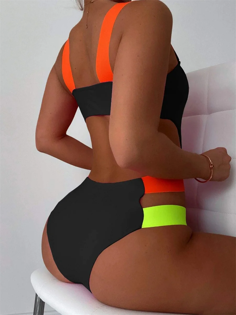 Sexy Black Contrast One Piece Swimsuit 2026 Women Neon Strap Hollow Out Backless Monokini Summer Bathing Suit Patchwork Swimwear 3 Sexy Black Contrast One Piece Swimsuit 2026 Women Neon Strap Hollow Out Backless Monokini Summer Bathing Suit Patchwork Swimwear 3