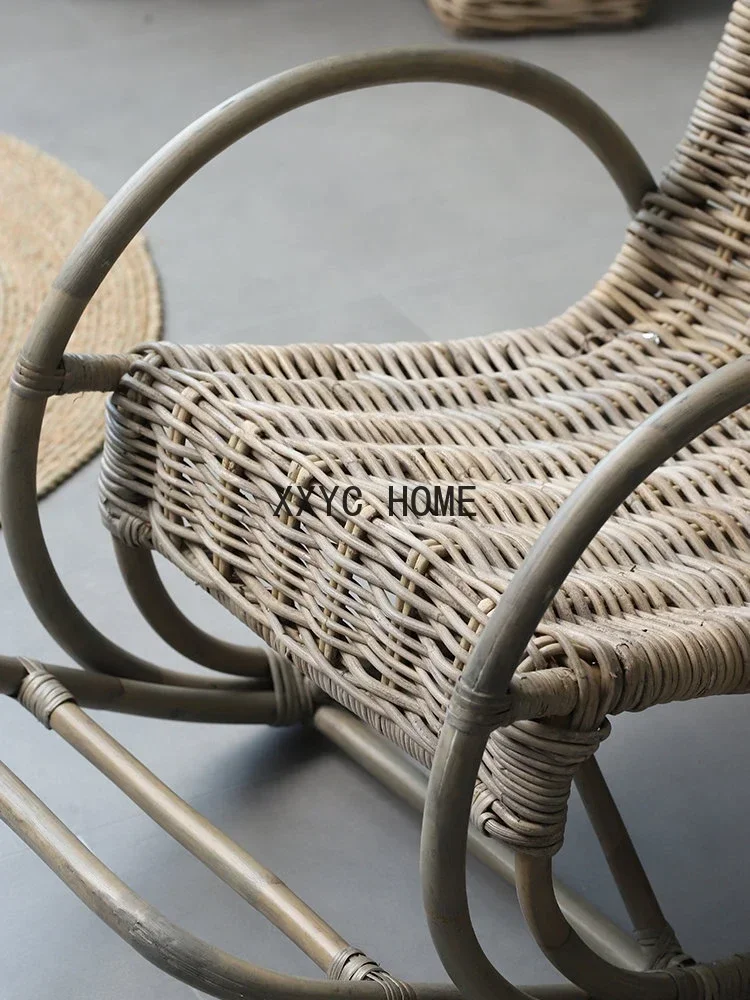 Haushalts-Rattan-Stuhl, natürliches Rattan, einzelner Liegestuhl, Retro-Freizeitstuhl