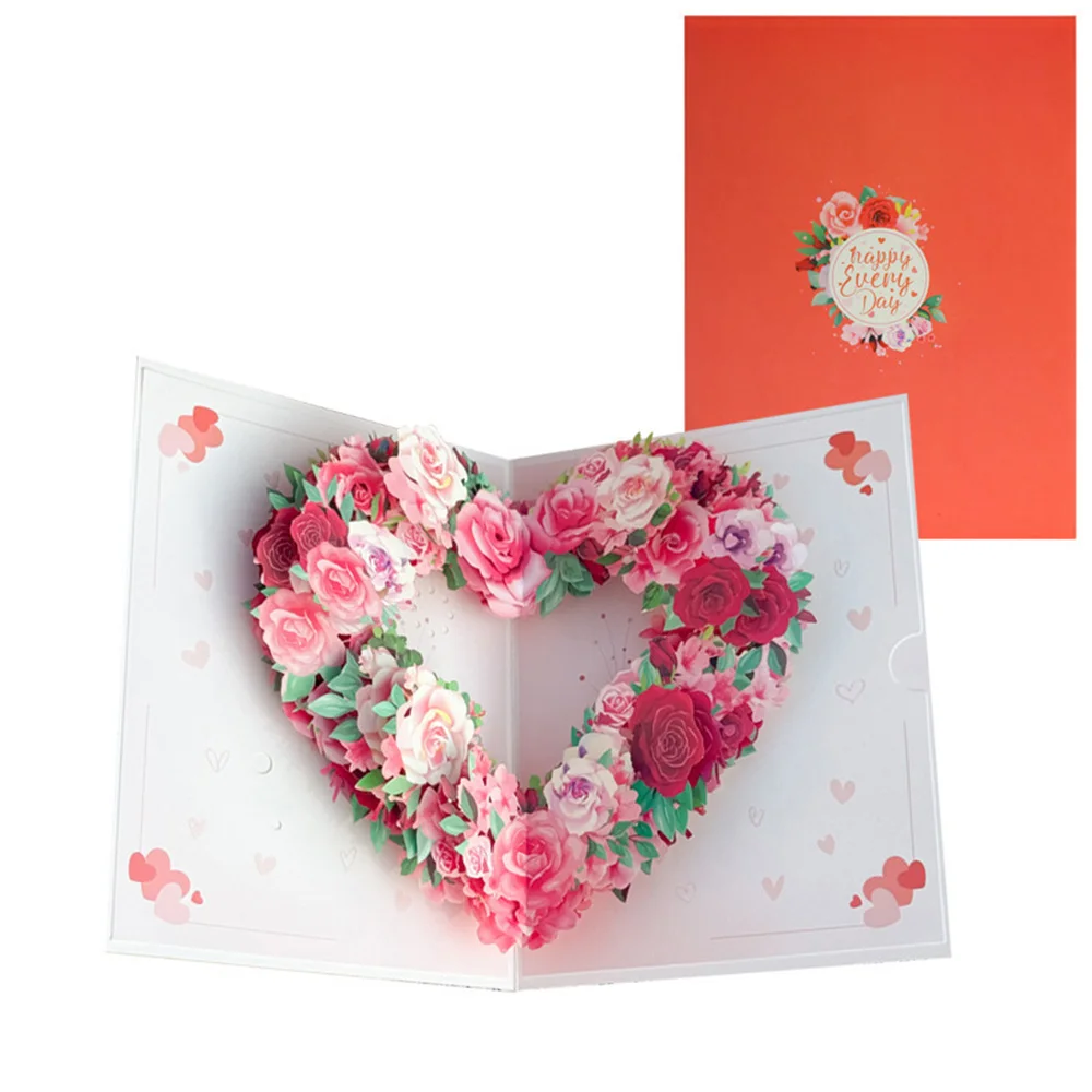 

Pop Up Heart Card 3D Romantic Rose Floral Greeting Card for Valentine Wedding Anniversary Mother's Day Gift
