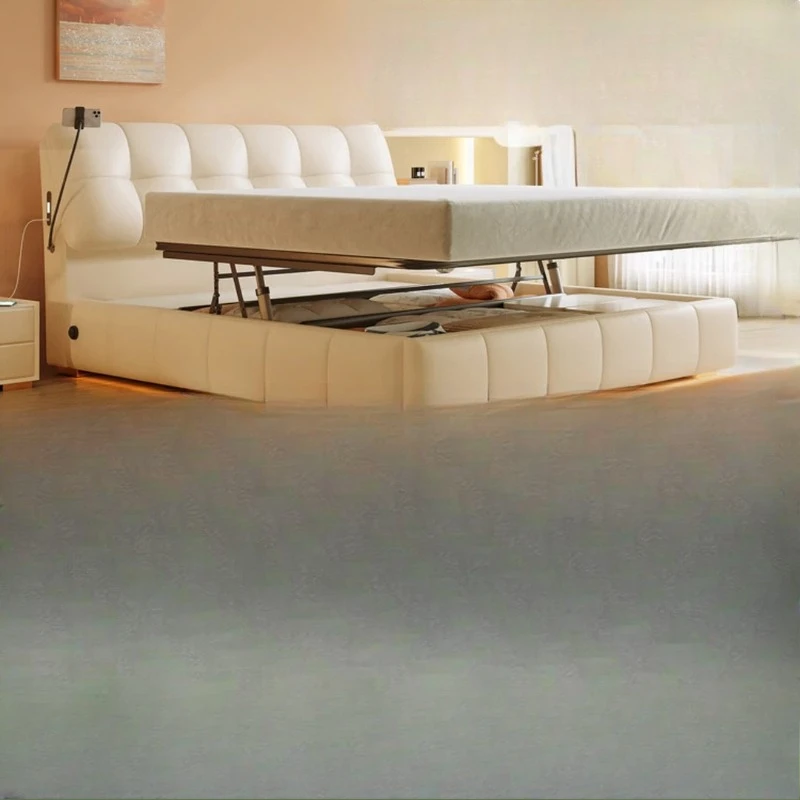 

Bed, cloud leather cream wind, double master bedroom soft bag bed