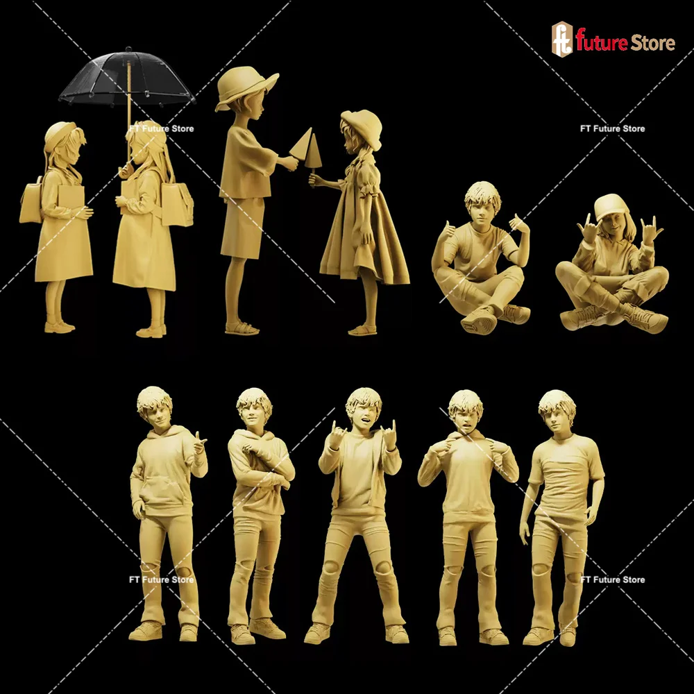 

In Stock 1/64 1/43 1/35 Umbrella Sisters Girl Boy Childhood Fun Figure Diorama Model Miniature Mini Dolls Scene Props Craft Toys