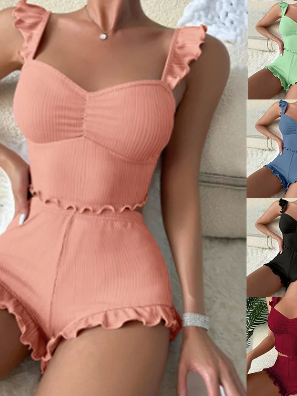 

Sexy Faion ter Top Casual orts Pajamas Set Women Pure Desire Sle 2 Pieces Set Summer Thin Fabric V-ne Svel