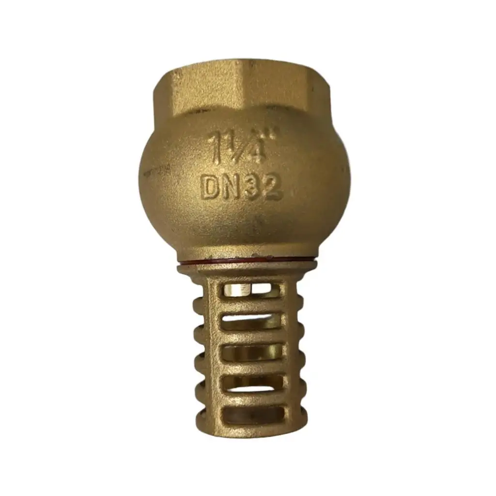 Heavy Duty Brass Foot Valve DN32 Female Thread Bottom Check Valve with Mesh Strainer for Water Pump Suction Intake