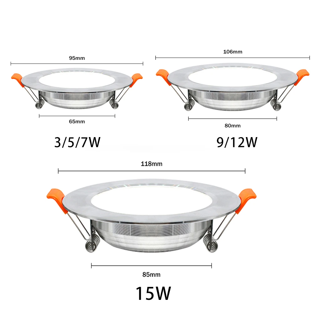 Luz descendente Led de techo empotrada, 10 piezas, 220V, 5W, 7W, 9W, 12W, 15W, Panel de luz Led redondo, blanco frío y cálido