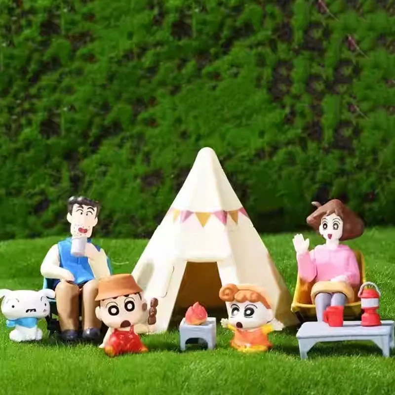 8cm Anime Crayon Shin-chan Family Action Figures Nohara Family Camping Figurine PVC Model Collection Toys for Children Doll Gift