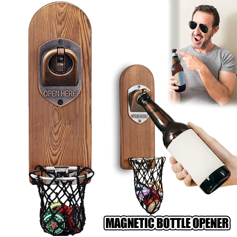 

Wooden Beer Bottle Openers with Magnetic Catcher Personalised Home Bar Accessories Traceless Bottle Opener Ideal Beer Gifts