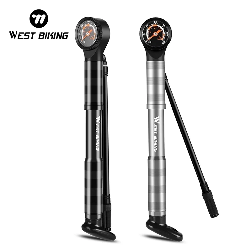 WEST BIKING Bicycle Pump Bike 120 PSI Aluminum Alloy Portable With Pressure Gauge Inflator Cycling Tire Pump Presta Valve MTB