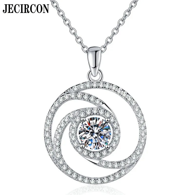 JECIRCON 925 Sterling Silver Moissanite Necklace for Women Full of Diamond Windmill Pendant European and American Trendy Jewelry