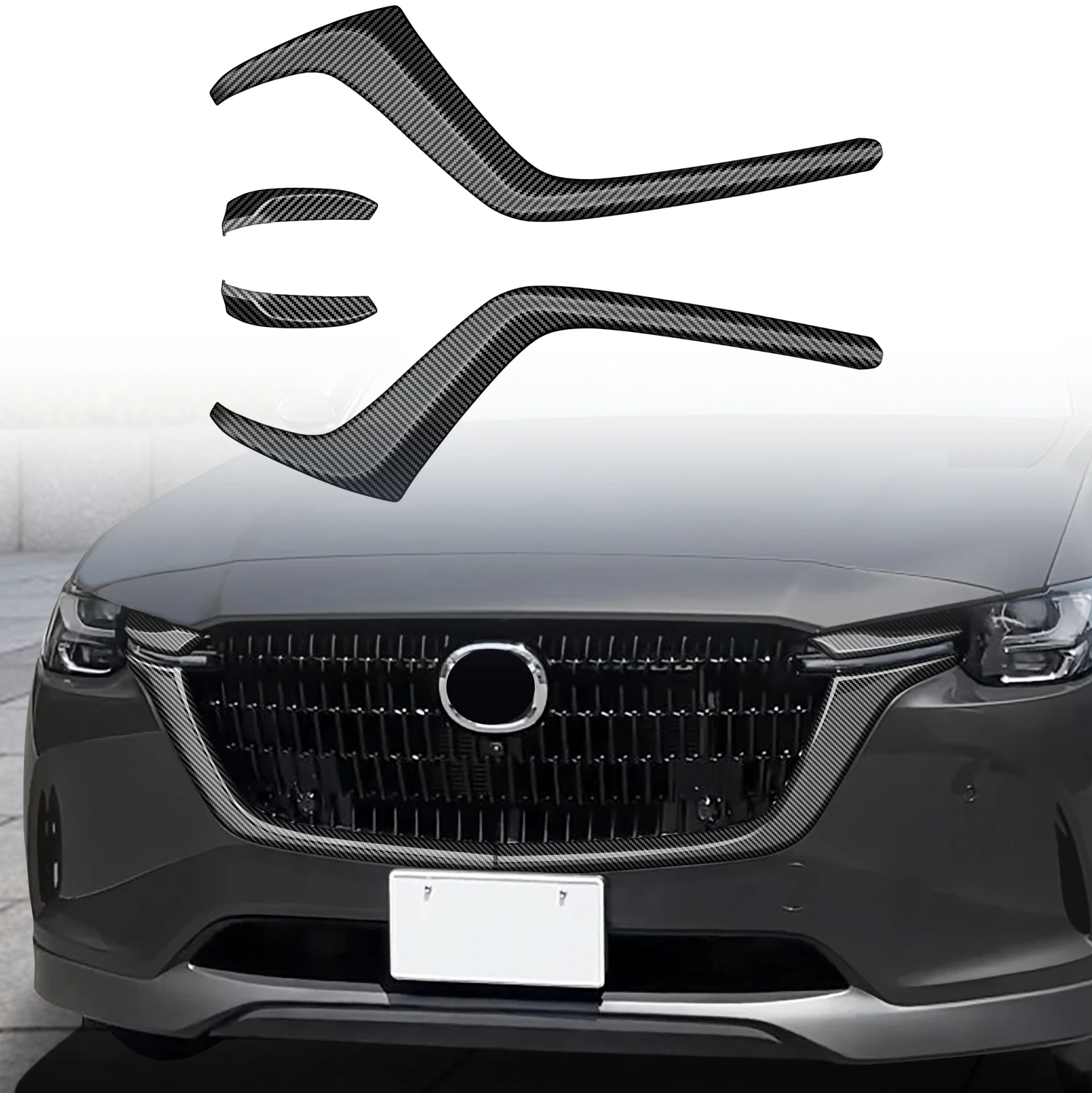 

For Mazda CX-60 CX60 2022 2023 2024/ CX90 CX-90 2024 Car Accessories ABS Exterior Front Grille Inserts Cover Molding Trim 4pcs