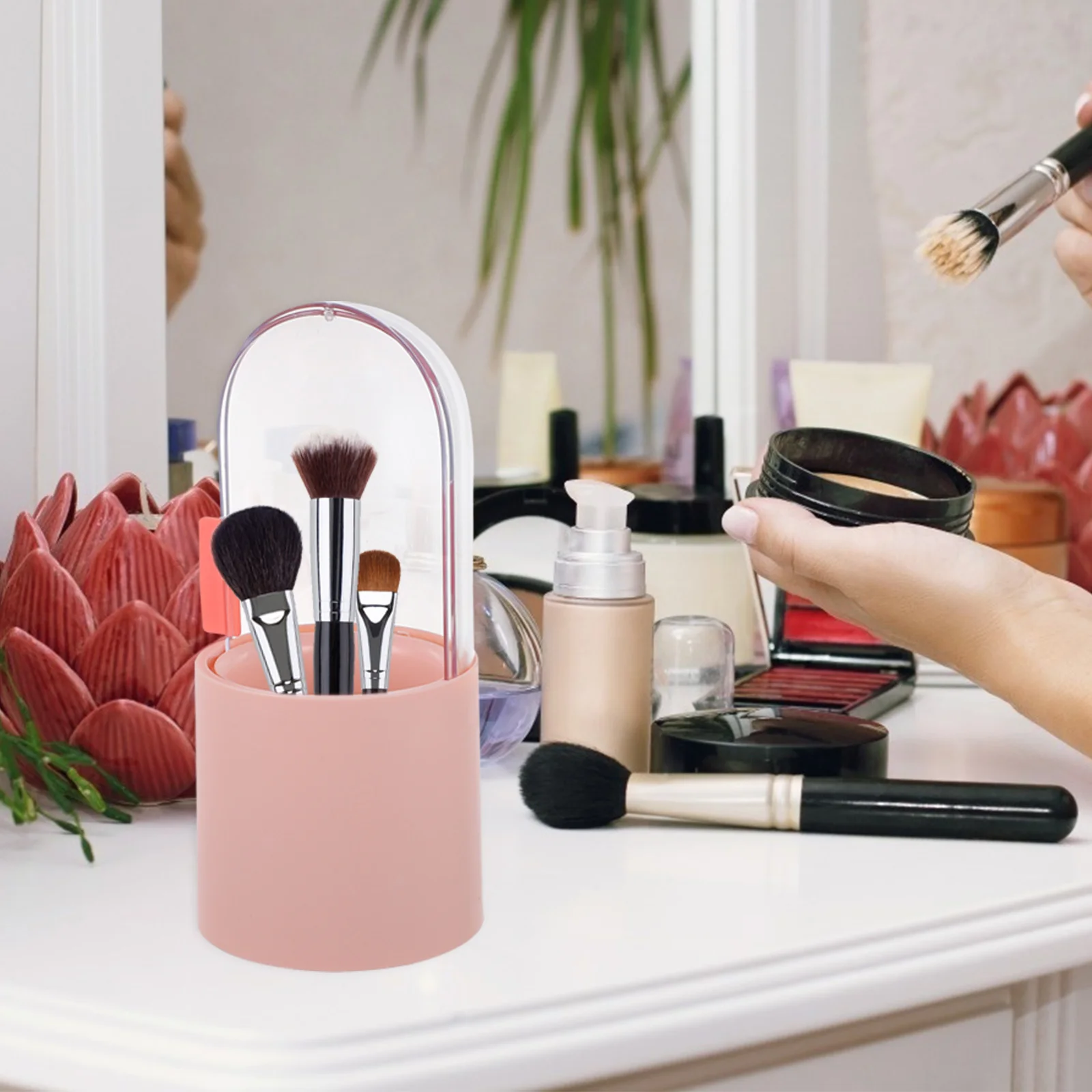 メイクブラシホルダー オーガナイザー 収納容器 大容量 無料のパール付き 口紅 アイライナー ハサミ サロン