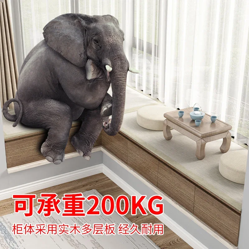 Solid wood bedroom bay window cabinet balcony window sill cabinet low cabinet sitting floor drawer