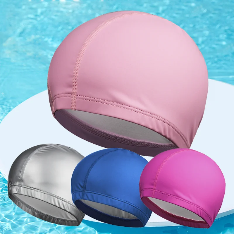 

PU Fabric Swimming Cap Men Women Swim Pool Hat Water Sport Protect Ears Long Hair Bathing Caps for Adults Comfortable Durable