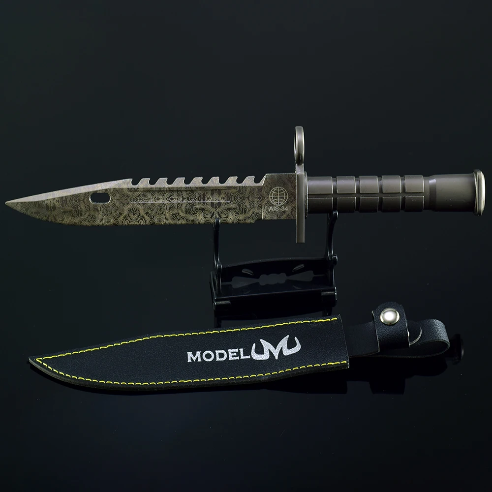 26cm エリートゲーム周辺機器 M9 ダマスカス鋼模様武器モデル トレーニング用小道具 刀 金属製おもちゃの刀 工芸品 男の子へのギフト