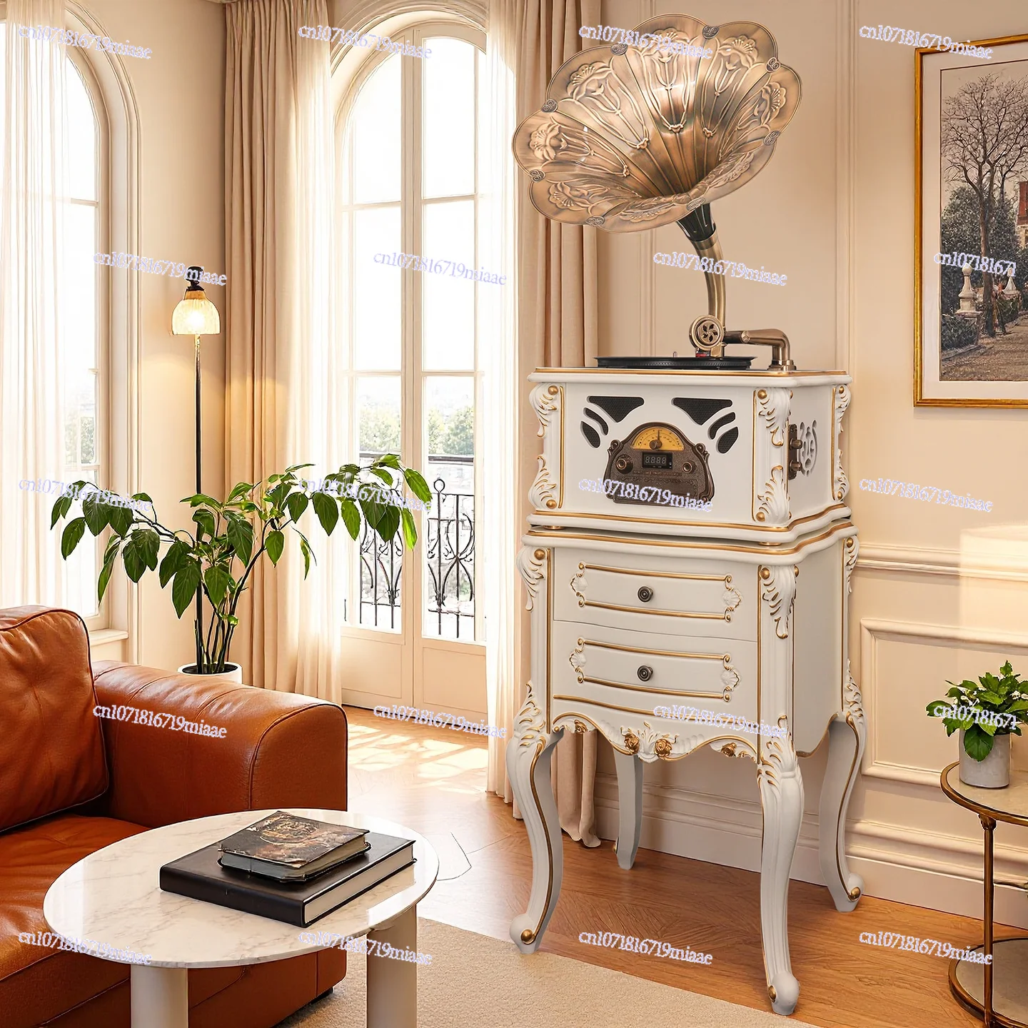 

Фонограф, Ретро-фонограф, Белая стереосистема, Гостиная, Европейский виниловый проигрыватель, Антикварный настольный фонограф