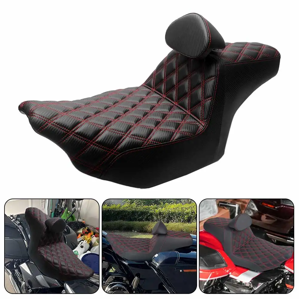 

1 Pcs One-Piece Seat With Backrest Cushion For Harley Touring Fltrxst/Se Fltrx/L Flhxst/Se Flhxu/L Flhxlse/I 2023-2026 Black Red