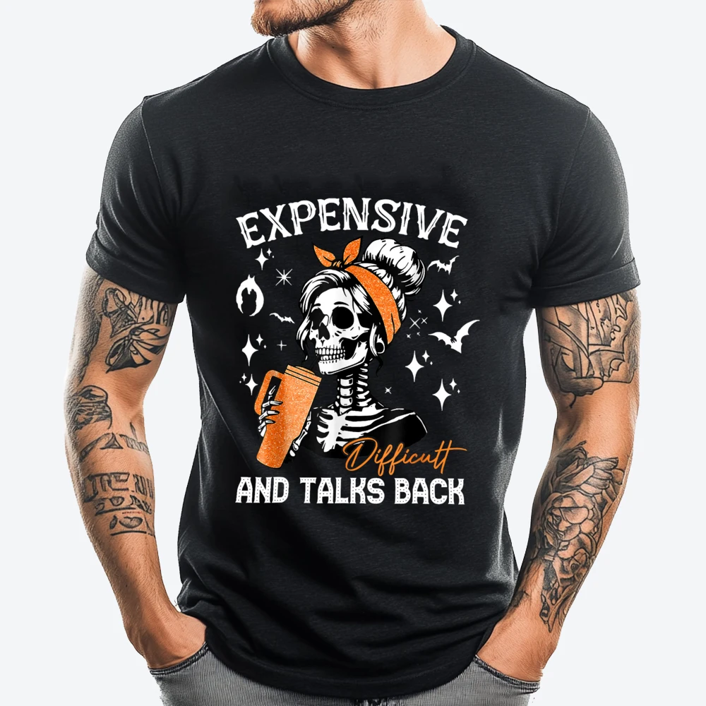 

Expensive Difficult Talks Back Halloween Mama Skeleton Camisetas Mens Gifts Hip Hop Valentine's Day Gift T-shirts for Men