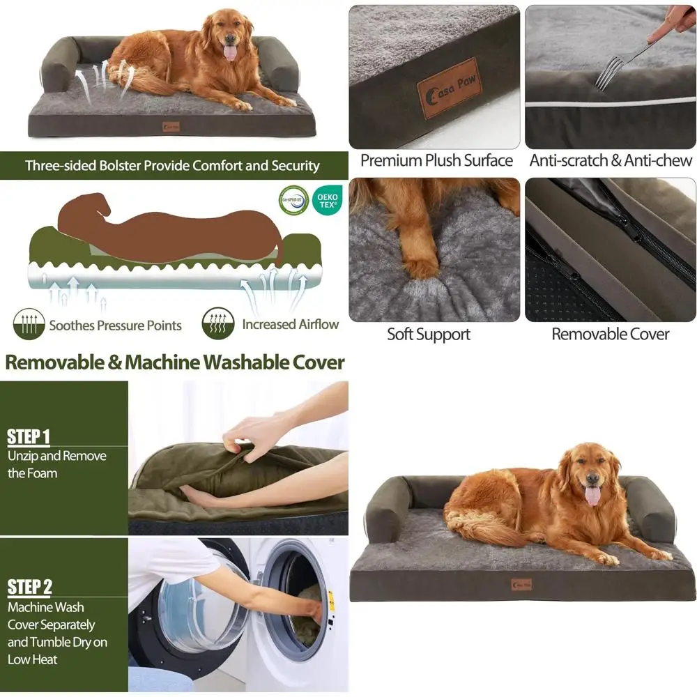

Orthopedic XL Dog Bed with Removable Cover and Non-Slip Base for Large Dogs, Green