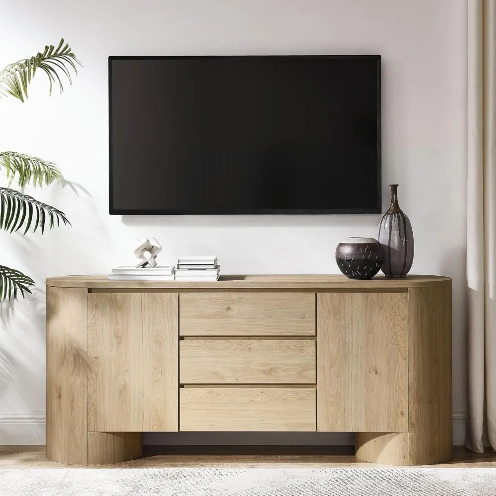 Oval Wood Grain 71 Inch Sideboard with Doors and Drawers in Hickory Frost