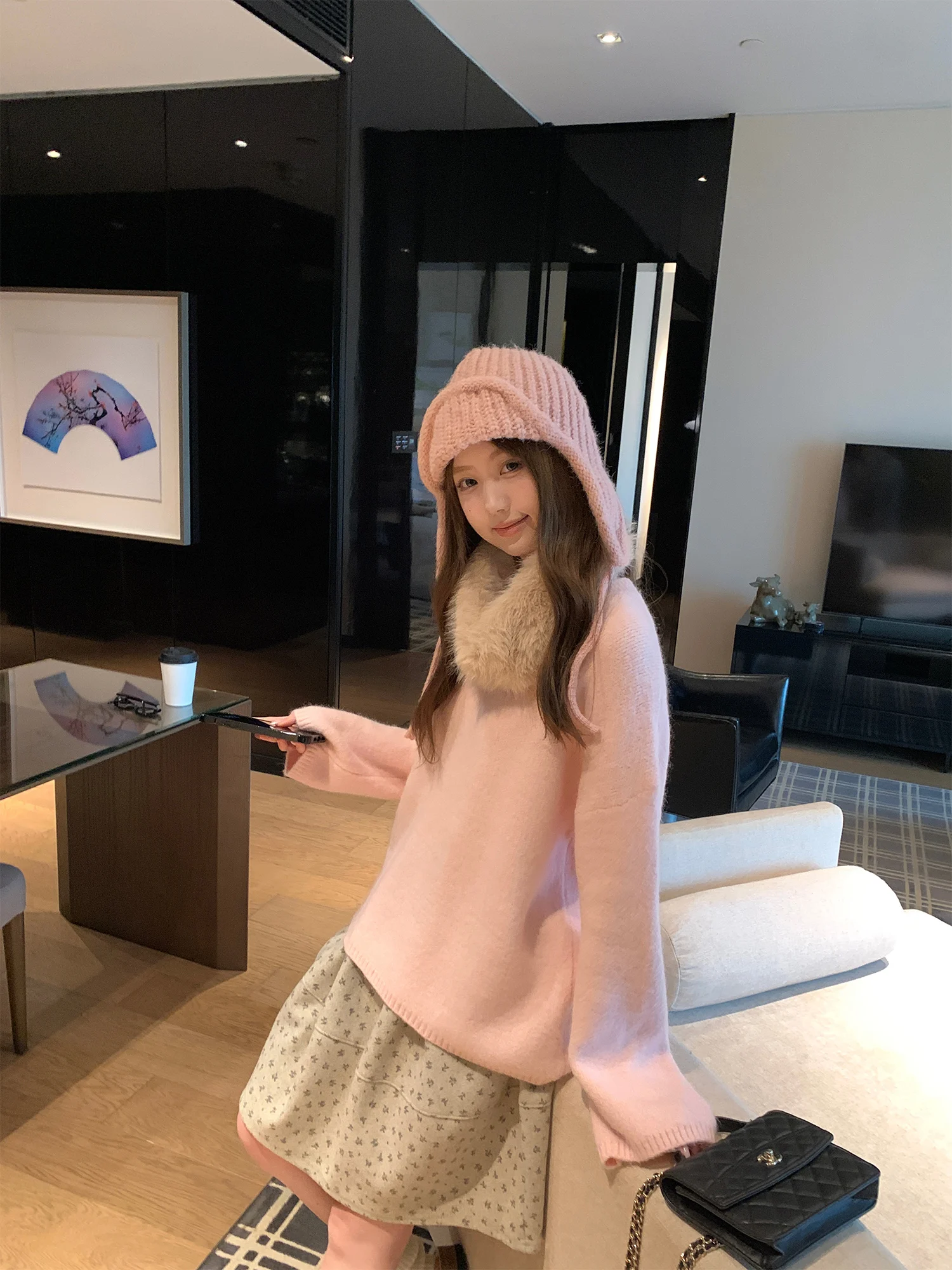 

Мягкий вязаный свитер с отстегивающимся меховым воротником, длинный рукав, женский, в корейском стиле, свободный крой, теплый зимний топ для девушек